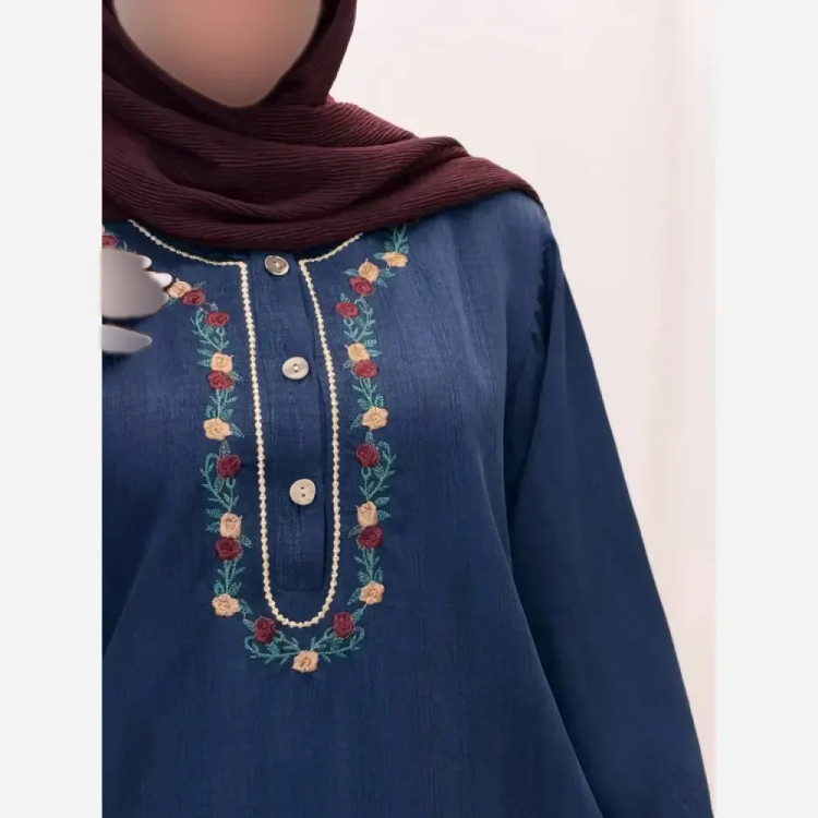 کفتان گلی لینن و گلدوزی سایز فری سایز رنگ مشکی و سرمه ای