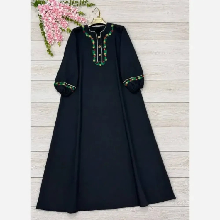 کفتان گلی لینن و گلدوزی سایز فری سایز رنگ مشکی و سرمه ای