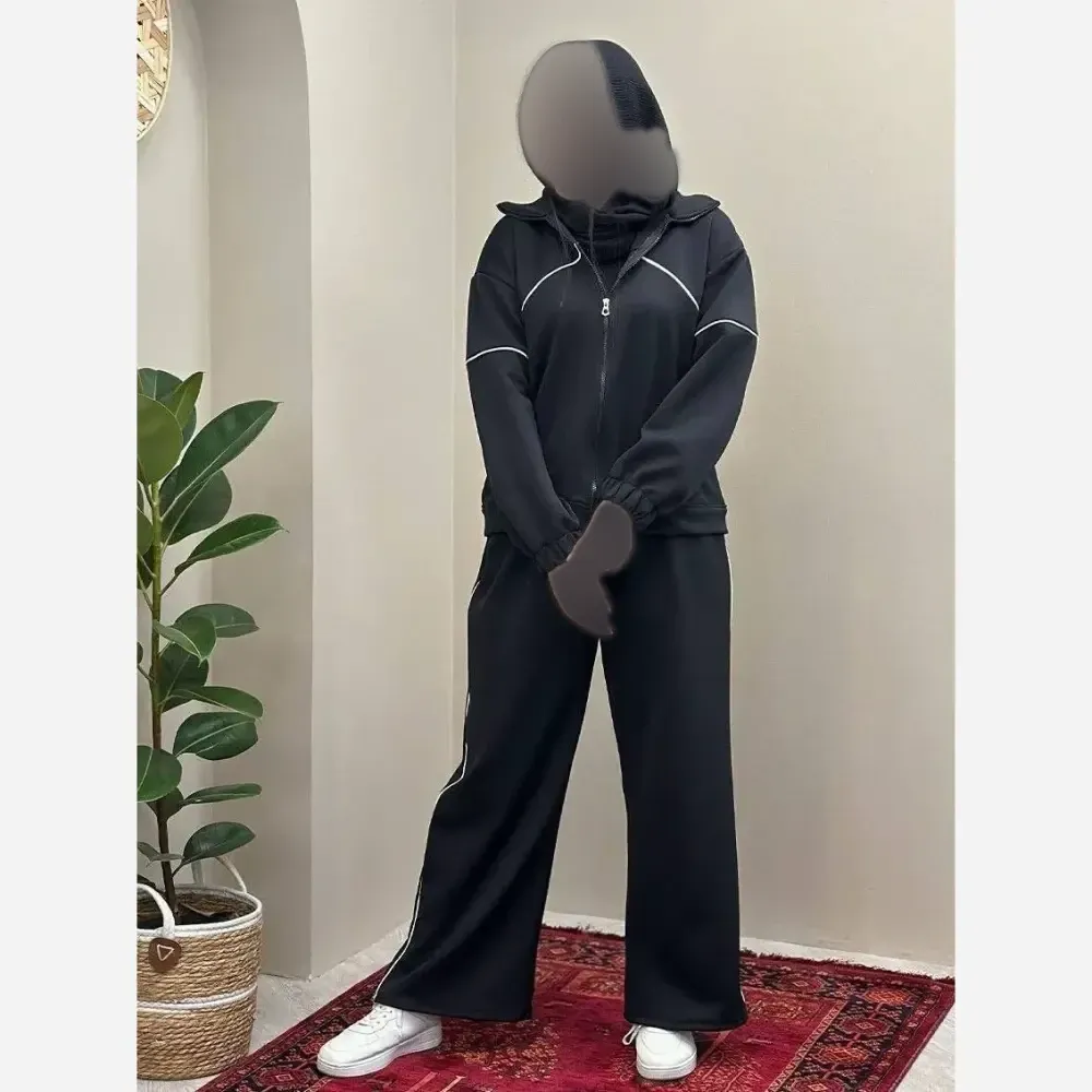 ست سویشرت و شلوار زنانه مدل مستانه جنس مازراتی رنگ مشکی و سورمه ای و شکلاتی سایز فری 36 تا 46