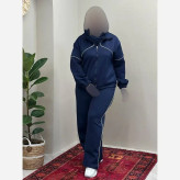 ست سویشرت و شلوار زنانه جنس مازراتی فری سایز رنگ مشکی سرمه ای شکلاتی