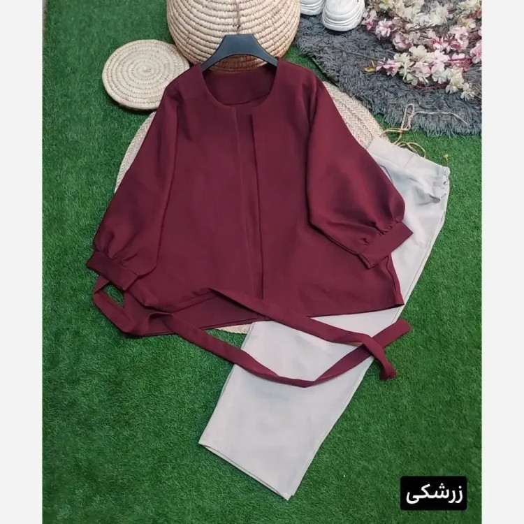 ست مانتو و شلوار زنانه جنس سوپرمازراتی درجه یک سایز 38 تا 46 فری