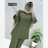 ست شومیز و شلوار مهدخت قواره دار لوک زیپی اعلا مشکی یشمی سایز فری