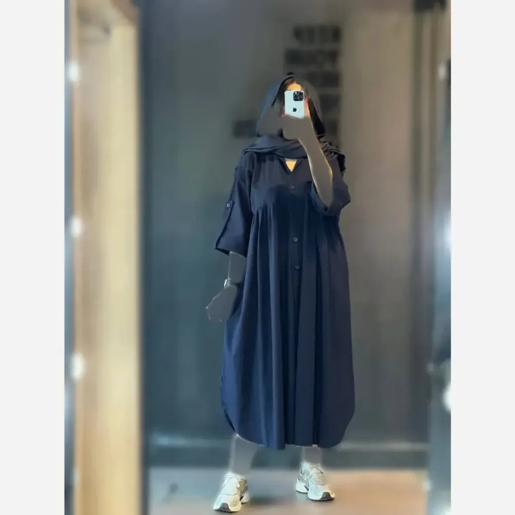 کفتان زنانه جلو دکمه آستین پاگون جنس لینن اعلا سایز 38 تا 46 فری رنگ بندی مشکی قهوه ای سرمه ای نسکافه ای