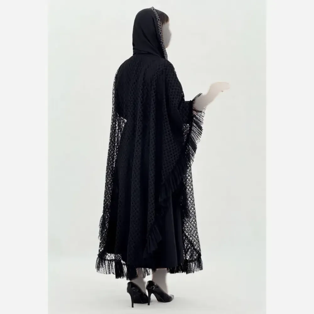 سارافن و رویه مجلسی زنانه رنگ مشکی جنس بوگاتی و دانتل سایز فری 38 تا 46
