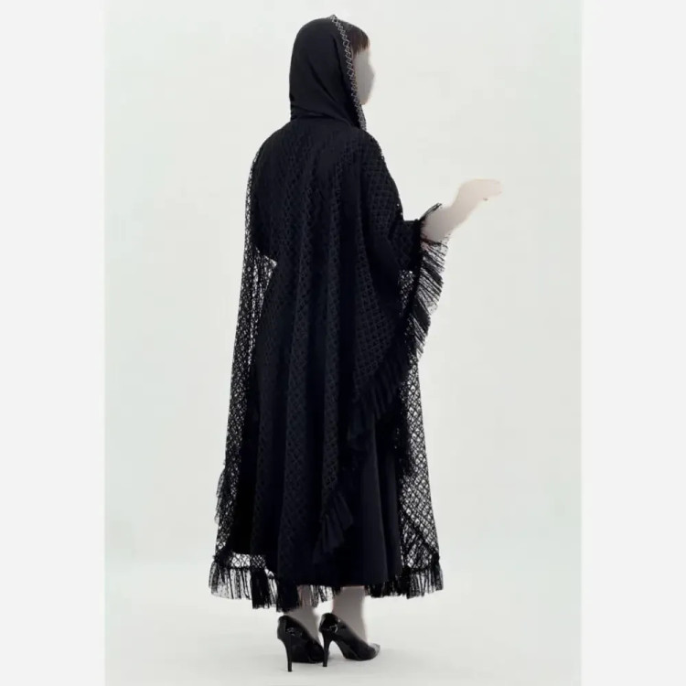 سارافن و رویه مجلسی زنانه رنگ مشکی جنس بوگاتی و دانتل سایز فری 38 تا 46