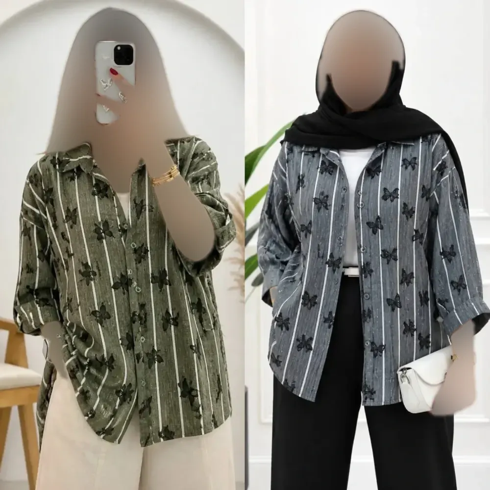 شومیز زنانه مدل فاریا جنس بنزی لاینی شاین دار فری سایز