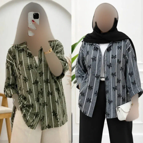 شومیز زنانه مدل فاریا جنس بنزی لاینی شاین دار فری سایز