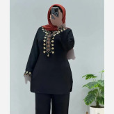 ست تونیک شلوار گلدوزی شده شانتون فری سایز