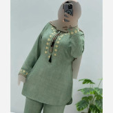 ست تونیک شلوار گلدوزی شده شانتون فری سایز