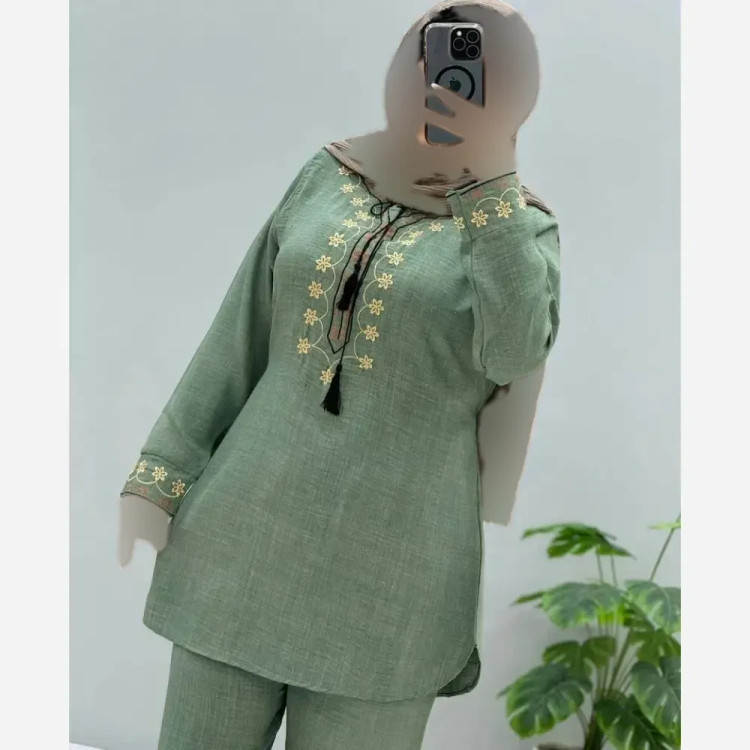ست تونیک شلوار گلدوزی شده شانتون فری سایز