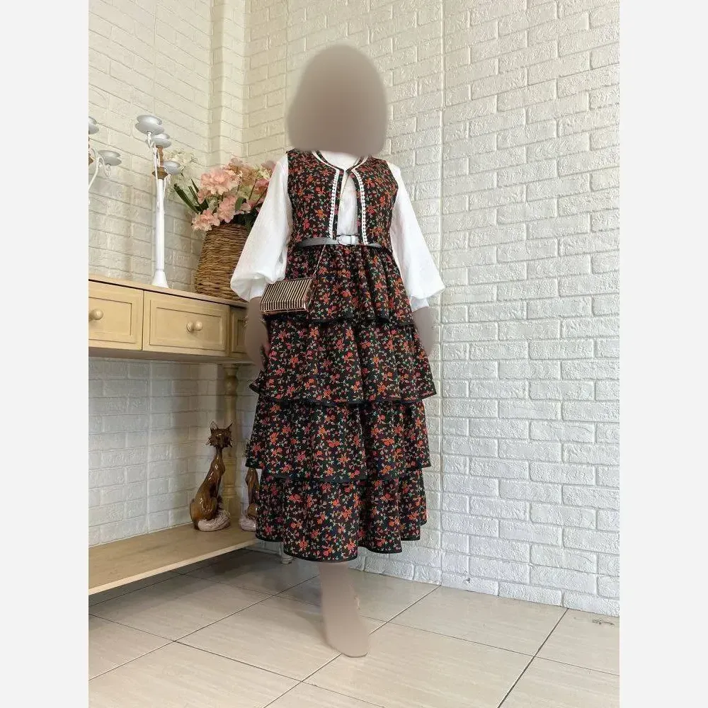 ست سه تیکه شومیز داکرون وست و دامن لینن اسلپ دنیز فری سایز
