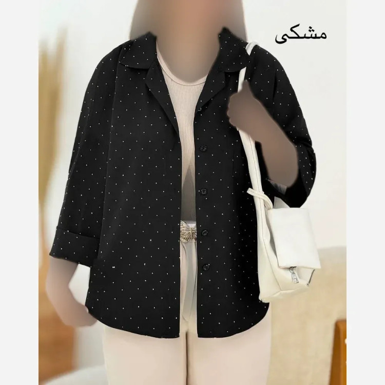 شومیز نگین دار مشکی جنس شانتون درجه یک طرحدار فری سایز