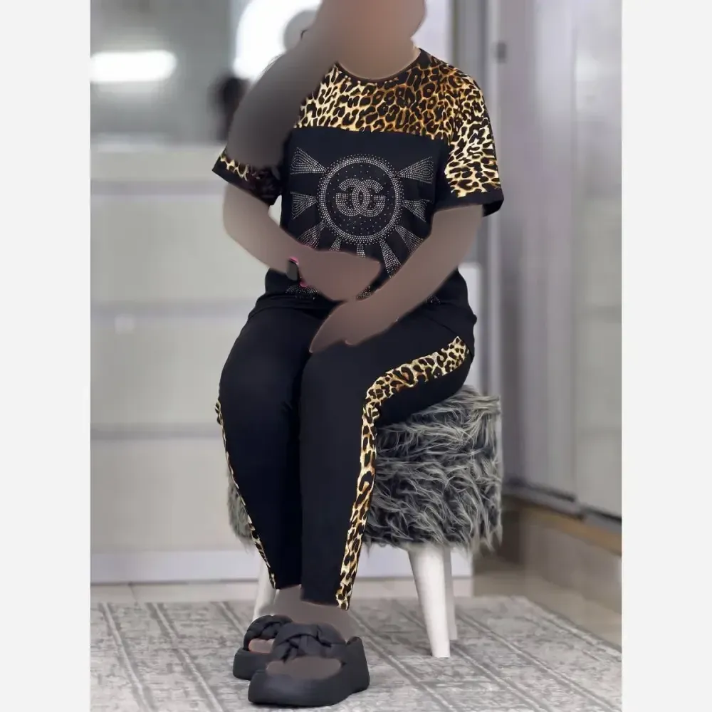 ست تیشرت و شلوار ویسکوز الیزه فول کش طرح نگین D&G فری سایز