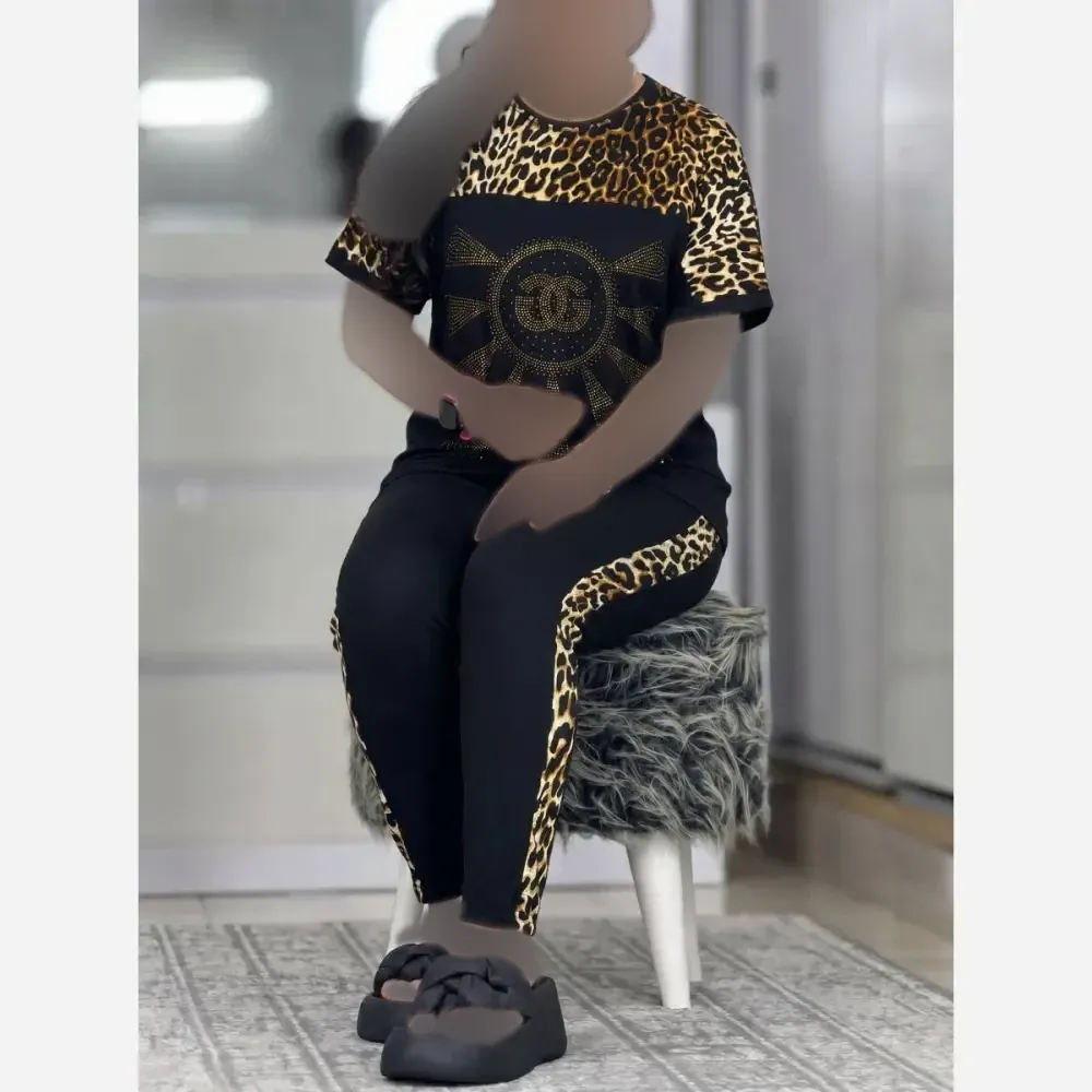 ست تیشرت و شلوار ویسکوز الیزه فول کش طرح نگین D&G فری سایز