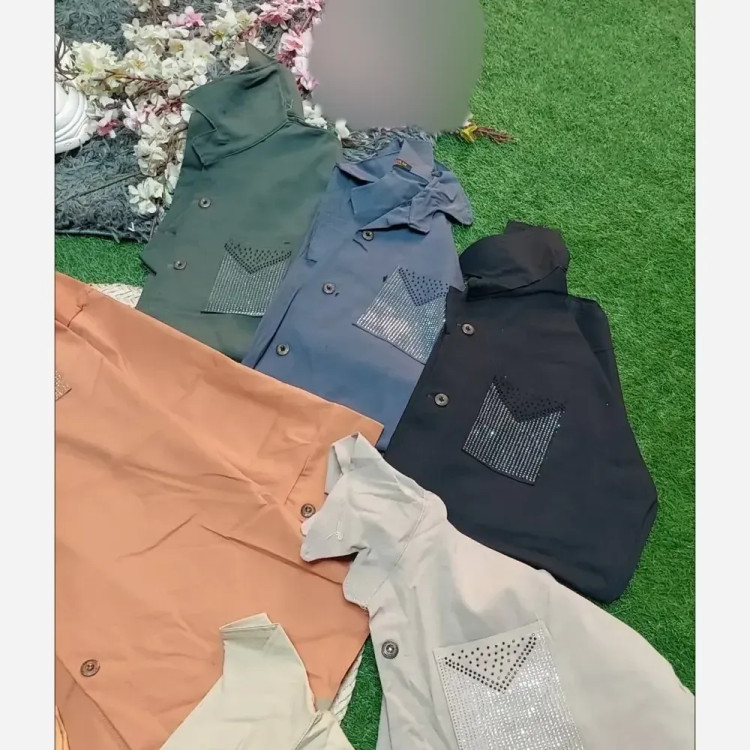 شومیز جیب نگین کتان جنس کتان اعلا وارداتی سایز 38 تا 46