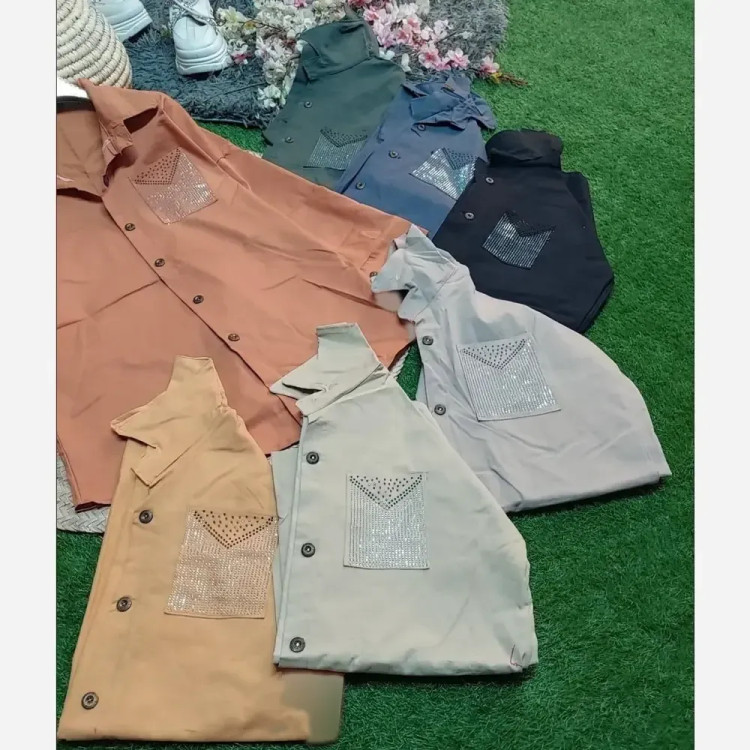 شومیز جیب نگین کتان جنس کتان اعلا وارداتی سایز 38 تا 46