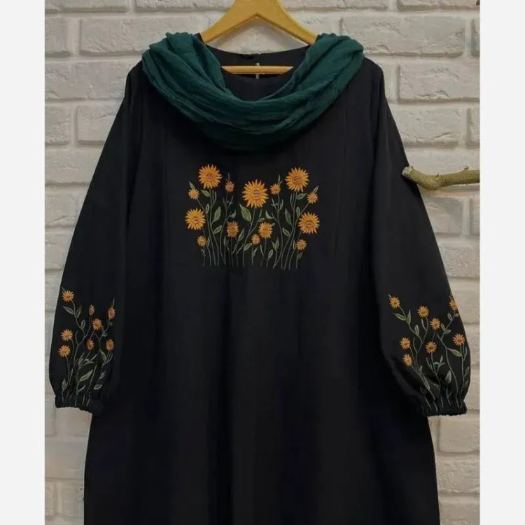 کفتان مخمل کبریتی آفتابگردان مشکی فری سایز