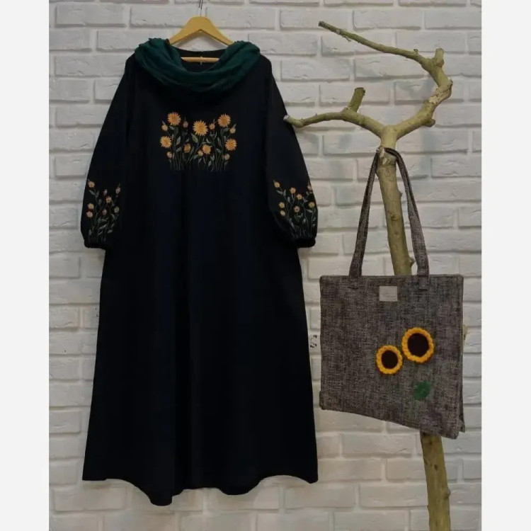 کفتان مخمل کبریتی آفتابگردان مشکی فری سایز