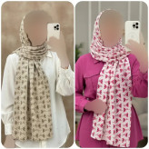 شال لاله ژاکارد پلیسه نارنجی کرم گل مشکی فری سایز ابعاد 51*200