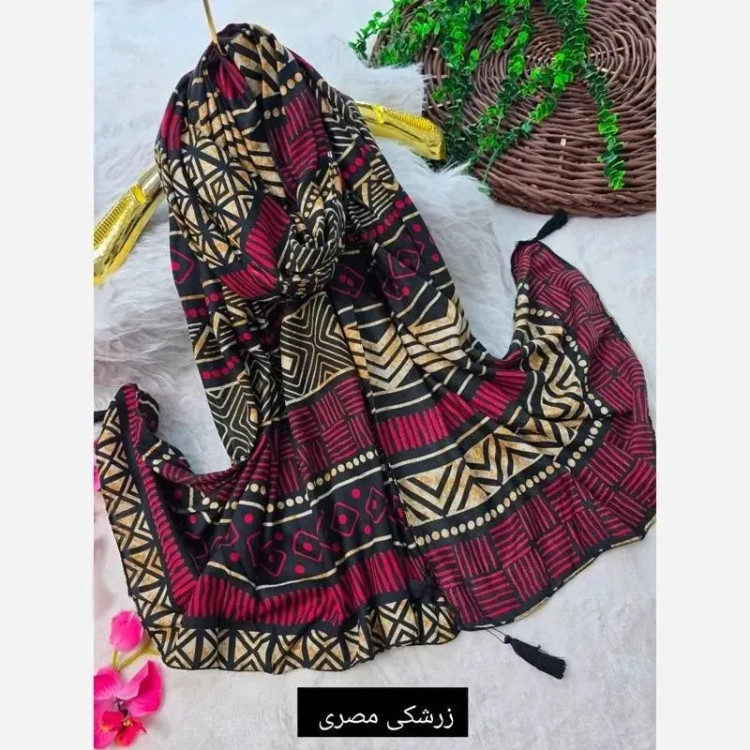 شال مصری نخ سانسفور ابعاد 182*70 فری سایز رنگبندی سرمه، زرشکی، کرم نارنجی، طوسی نارنجی