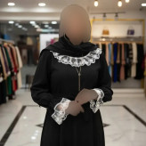 پیراهن عبایی محبوبه الیزه گیپور مشکی سفید مشکی فری سایز قد 130