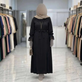 پیراهن عبایی محبوبه الیزه گیپور مشکی سفید مشکی فری سایز قد 130