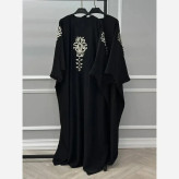 عبایی همدم الیزه مشکی فری سایز 38 تا 50 قد 120 بند تنظیم سایز