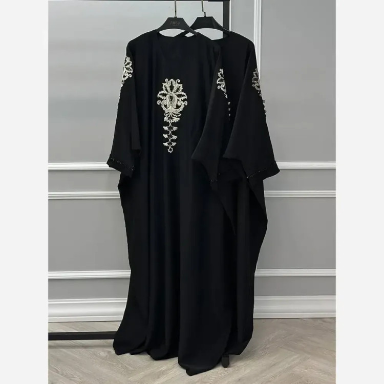 عبایی همدم الیزه مشکی فری سایز 38 تا 50 قد 120 بند تنظیم سایز