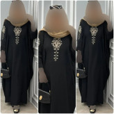 عبایی همدم الیزه مشکی فری سایز 38 تا 50 قد 120 بند تنظیم سایز