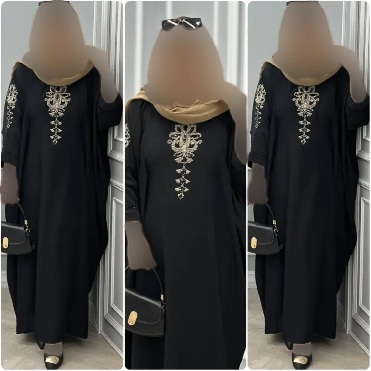 عبایی همدم الیزه مشکی فری سایز 38 تا 50 قد 120 بند تنظیم سایز