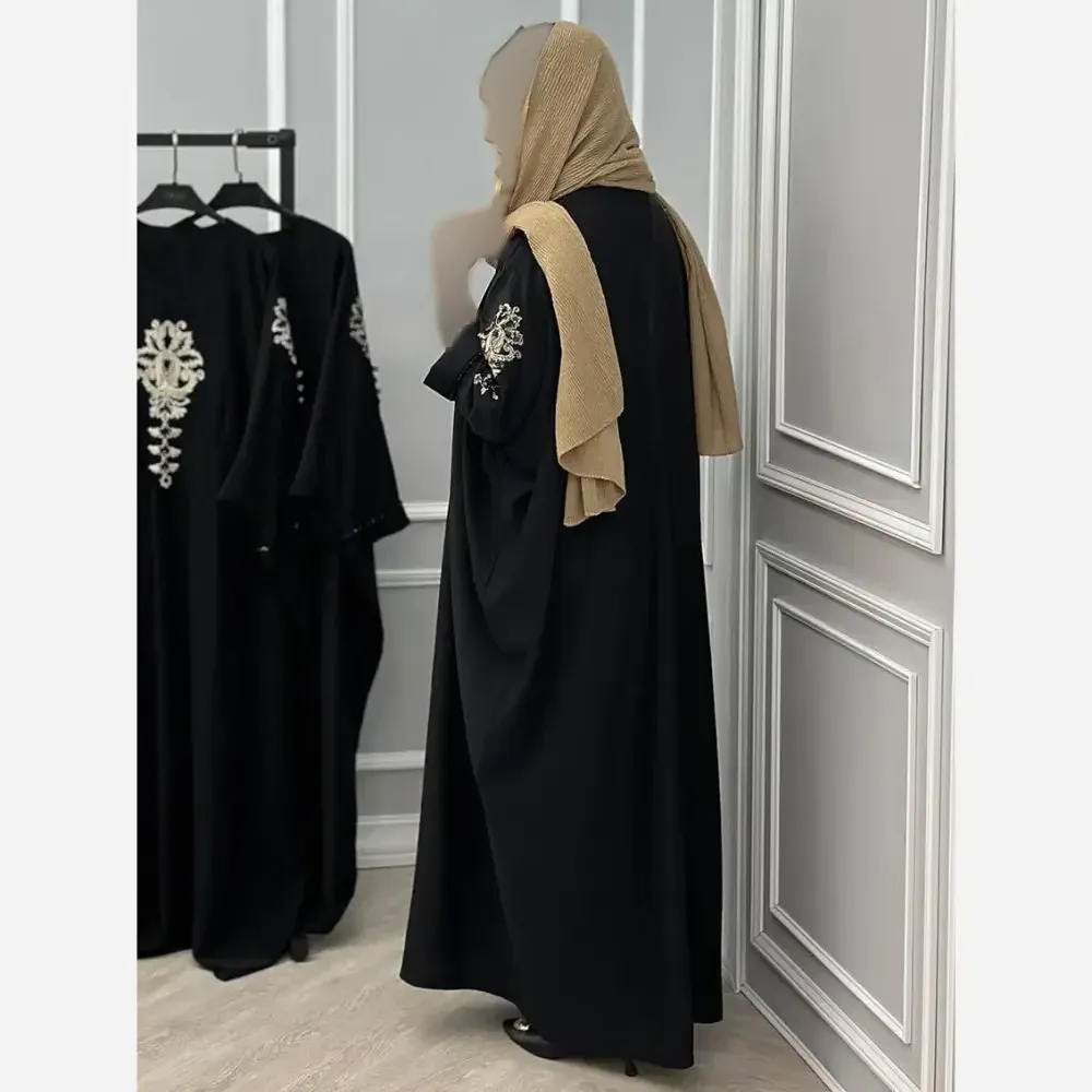 عبایی همدم الیزه مشکی فری سایز 38 تا 50 قد 120 بند تنظیم سایز