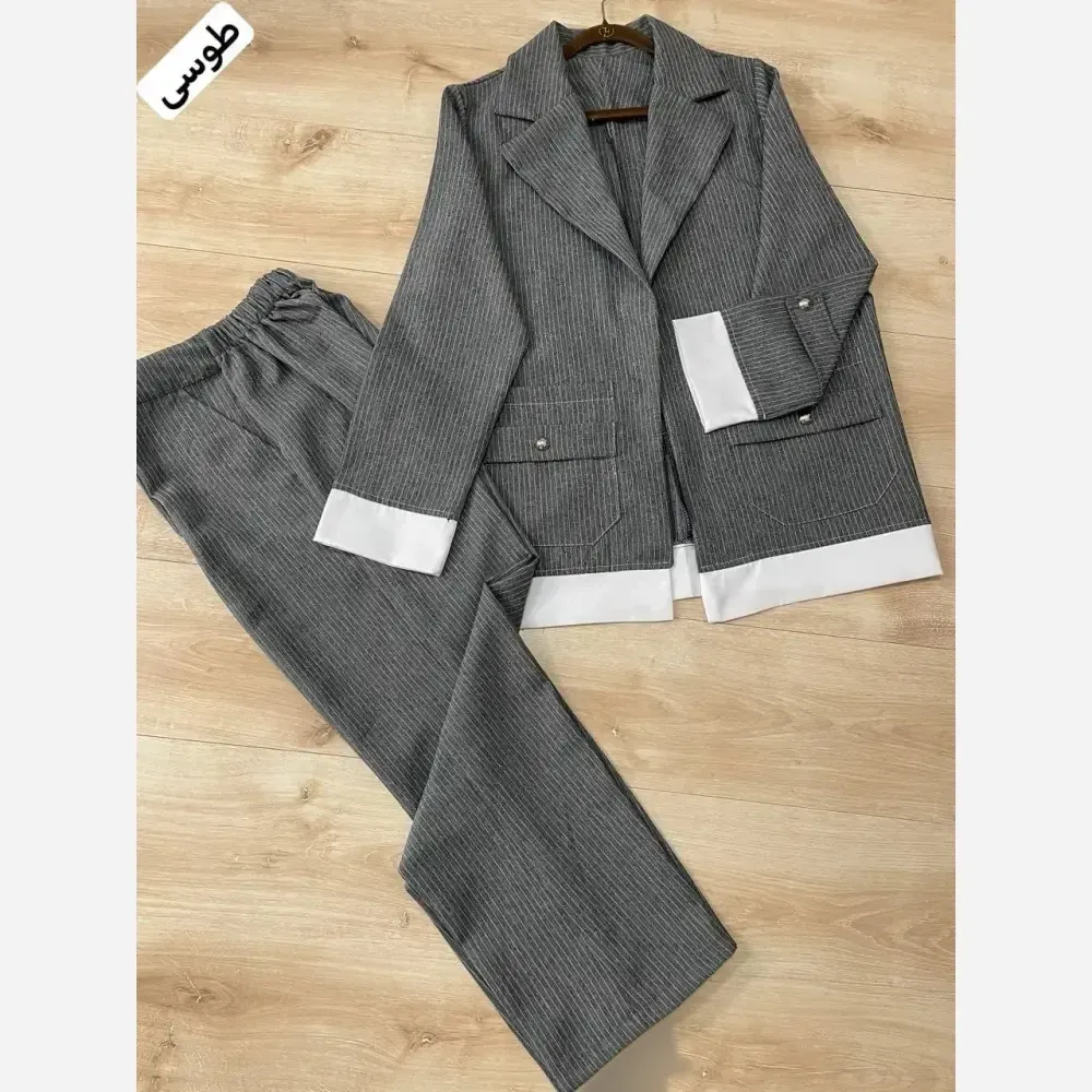 ست مانلی سوپر دیپلمات فری سایز زنانه رنگ مشکی سرمه ای طوسی