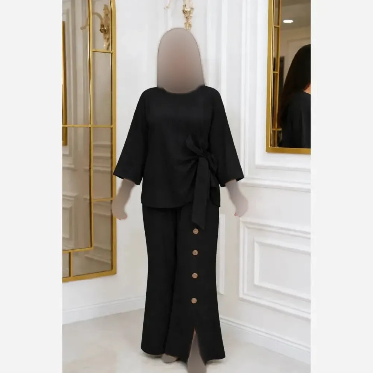 مانتو شلوار سودابه زنانه طرح ینزی خنک تابستانی سایز فری تا 48