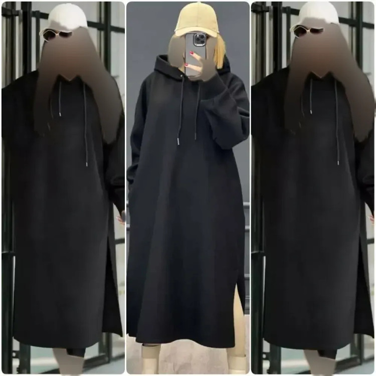 مانتو کلاه دار مدل عسل دورس تو کرکی فری سایز 36 تا 46 قد 110 سانت مشکی