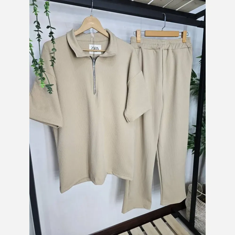 ست نیم زیپ اهورا فتیله ای درجه یک بهاره مردانه فری سایز رنگ مشکی شکلاتی کرم
