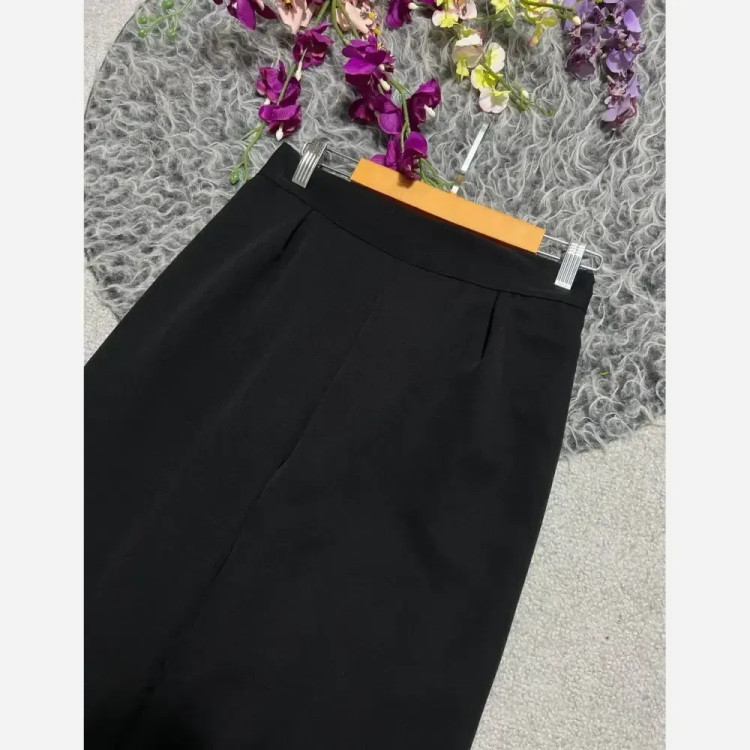 شلوار بگ پارچه ای کرپ مازراتی مشکی قد 102 زنانه سایز 1 تا 4