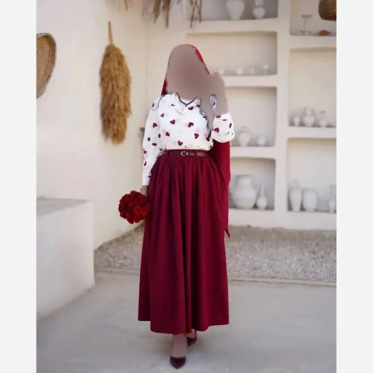 ست سه تیکه قلبی شومیز بوگاتی دامن کتان اعلا فری سایز