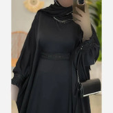 عبایی استین پلیسه راحیل جنس الیزه درجه یک مشکی فری سایز 50