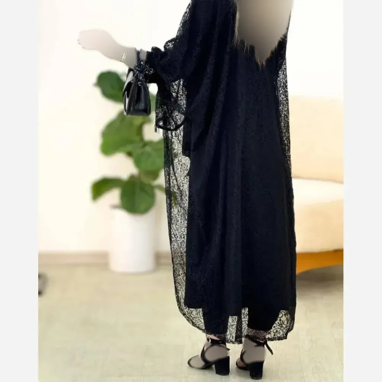 ست دانتل سرمه مشکی کرپ بوگاتی گیپور سایز فری 38 تا 46