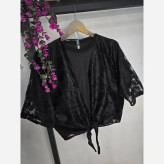 ست دو تکه زیره و رویه گره ای إلسا جنس رویه تور دانتل و تیشرت ویسکوز فری سایز
