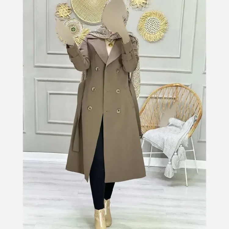 مانتو بارونی صبا تی سی آستر نسکافهای عسلی عسلی تیره مشکی سایز یک دو