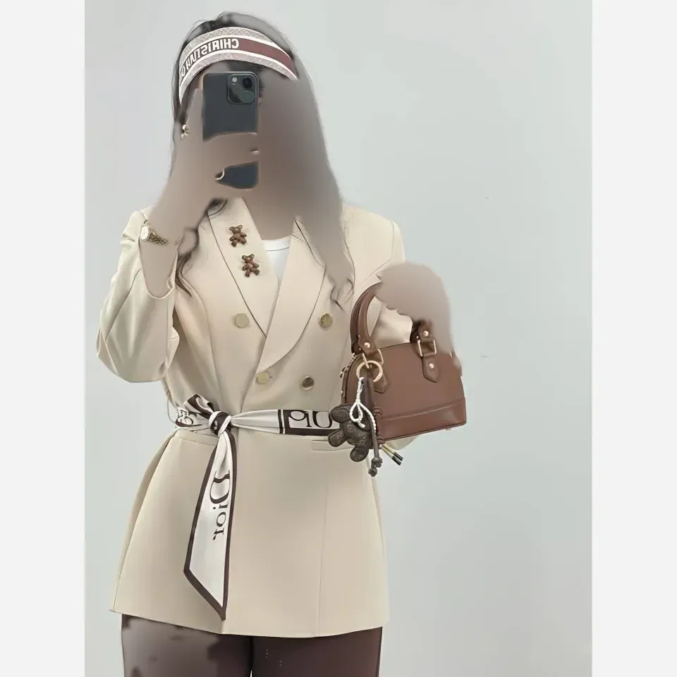 کت تک شاینی مازراتی زنانه با کمربند کرمی طوسی شکلاتی مشکی سایز یک دو