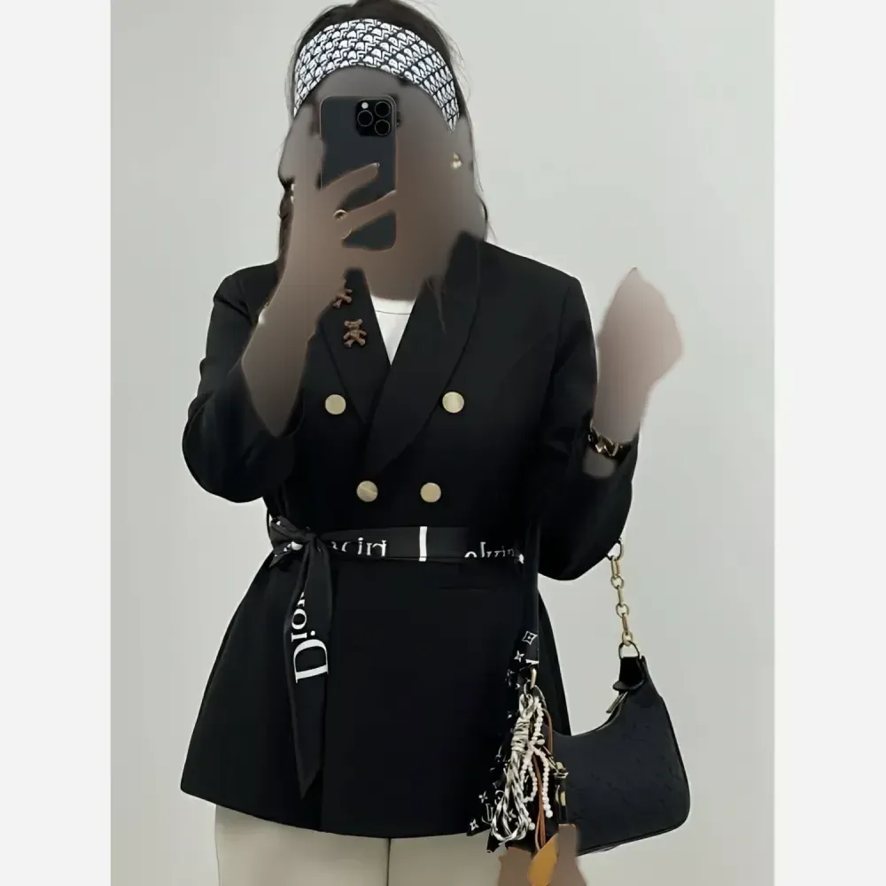 کت تک شاینی مازراتی زنانه با کمربند کرمی طوسی شکلاتی مشکی سایز یک دو