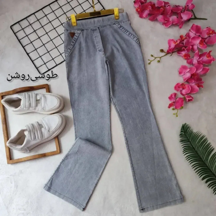 شلوار دمپا نیل جین کاغذی زنانه رنگی سایز بزرگ