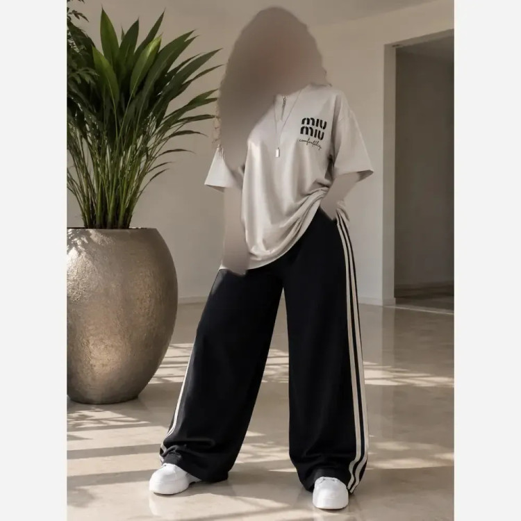 ست دو تیکه تیشرت و شلوار بگ گلکسی پنبه اعلاء فری سایز تا 48
