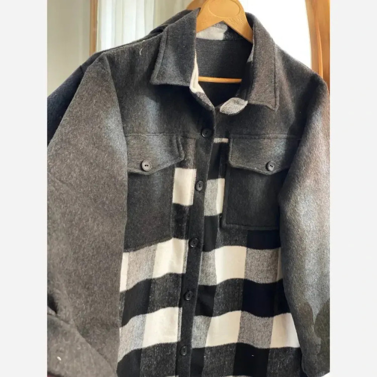 پالتو فوتر ترکیبی زنانه طرح چهارخونه سایز 38 تا 46