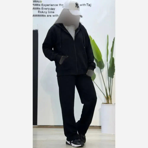 ست سویشرت و شلوار دورس تو کرکی تمام زیپ مشکی اسپرت زنانه و مردانه فری سایز