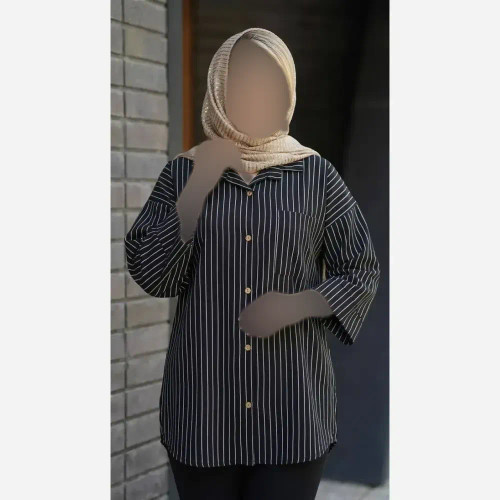 شومیز مانتویی مراکشی دیپلمات درجه یک فری سایز رنگ سورمه ای و سفید
