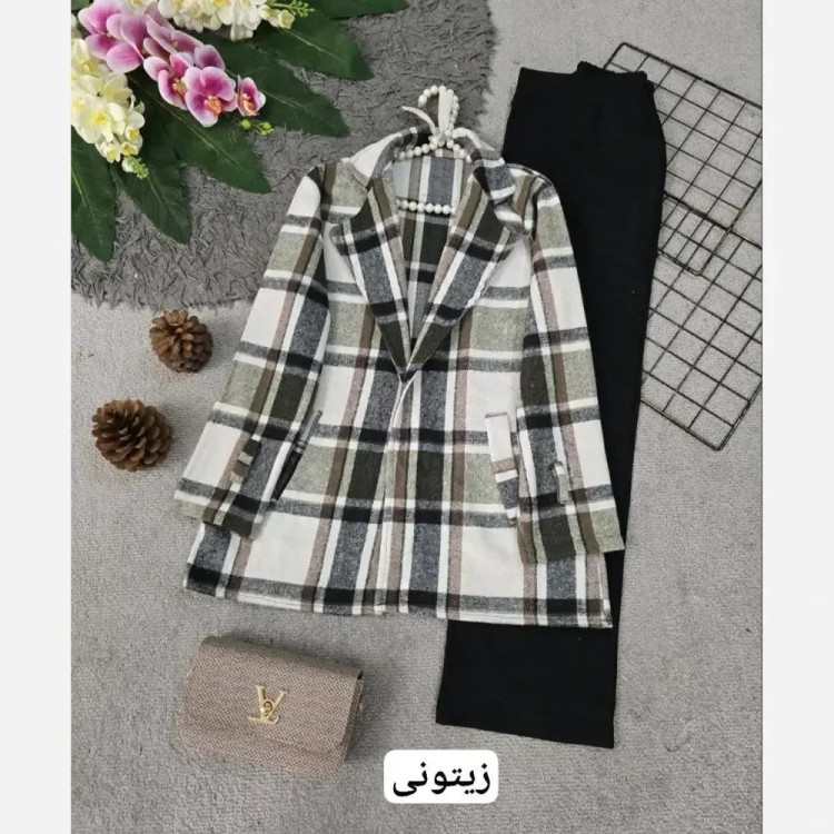 کت چهارخونه یقه انگلیسی پشمی موهر دار فری سایز