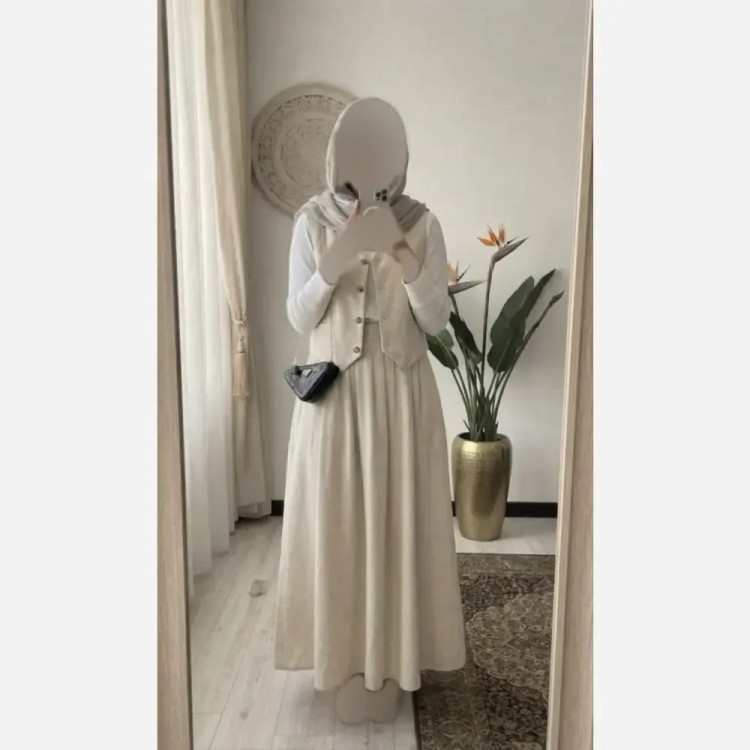 سه تیکه لنین کتان مدل الین رنگ کرم